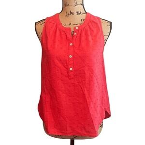 Universal Thread Womens Textured Knit Half Button Sleeveless Blouse Coral XS
